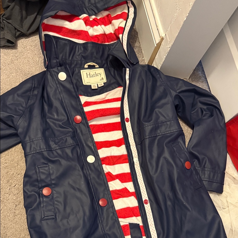 Hatley Navy and Red Striped Kids Raincoat